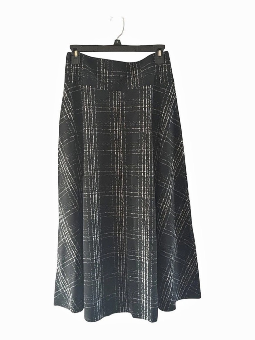 Dark Academia Preppy Chaps Black Plaid A-Line Midi Skirt Small NWT